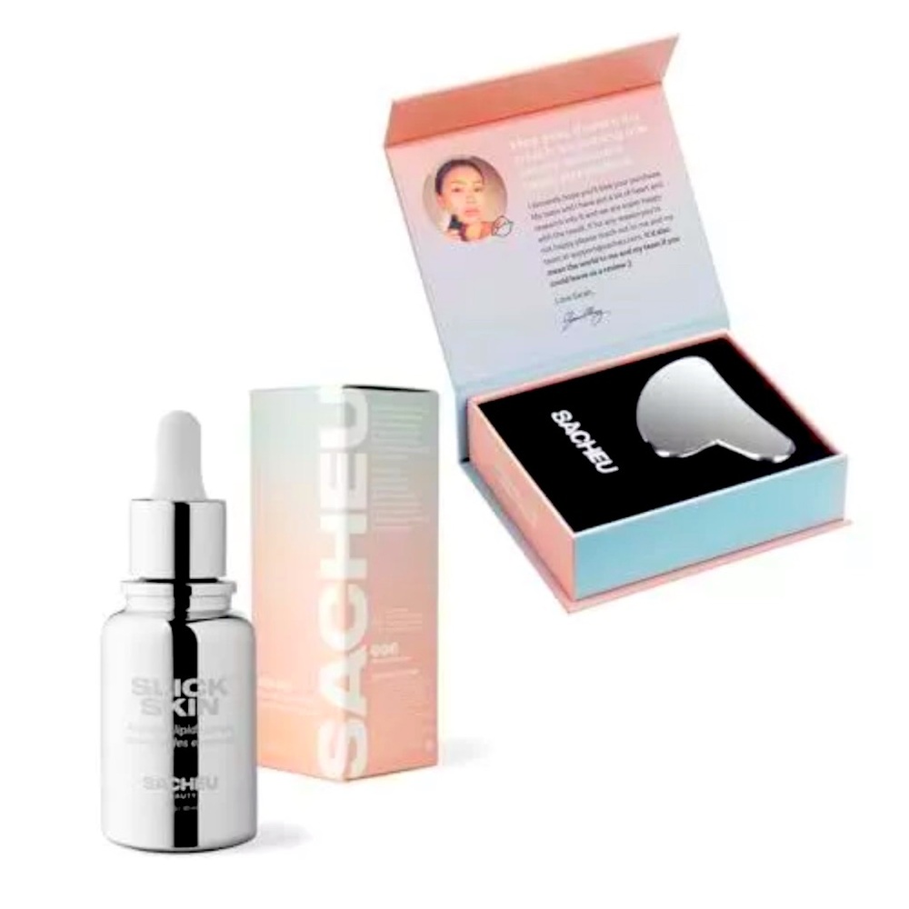Sacheu Stainless Steel Gua Sha set with serum 2pc NEW